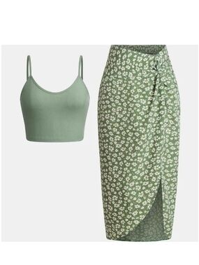 Yozy Green Floral 2 piece set Floral Skirt and tank